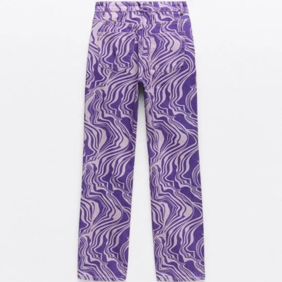 Zara Printed Straight Leg Jeans Lilac Purple US 2 - Picture 5 of 5
